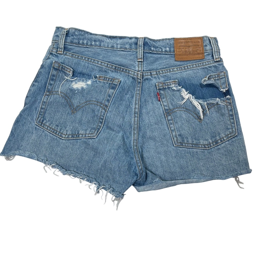 Levi's Wedgie Short Blue Distressed Raw Hem High Rise Button Fly Casual Boho 29 - Picture 2 of 10